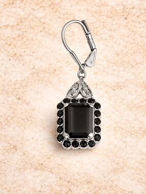 Sterling Silver 925 Marcasite Black Stone Leverback Single Earring